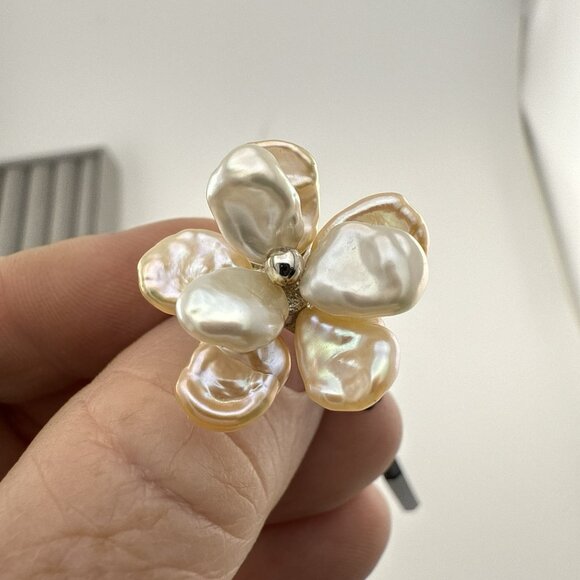 Honora Pearl Ring Flower Floral Sterling Silver 925 sz 8 Cluster Layer Pastel - Picture 5 of 11